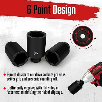 C&T Driveshaft Sockets,9 Piece 1/2 Heavy Duty Impact Socket Set (29, 30, 31, 32, 33, 34, 35, 36, 38mm) – CR-V Metric Axle Hub Nut Set, 6-Point Hex Impact Sockets for Automotive & Machinery