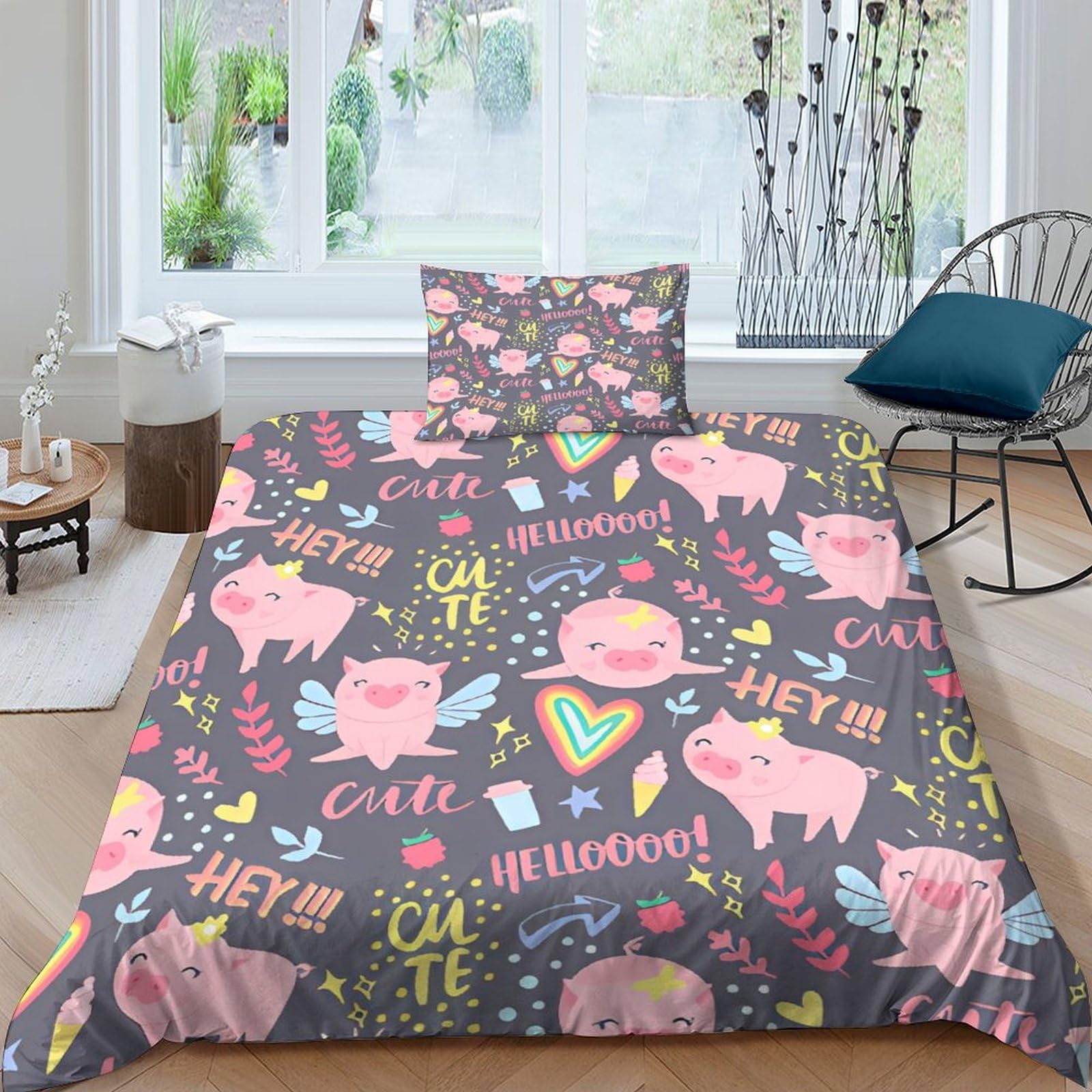 Housse de couette 3D animaux parure de lit imprimé microfibre douce pour lit une place