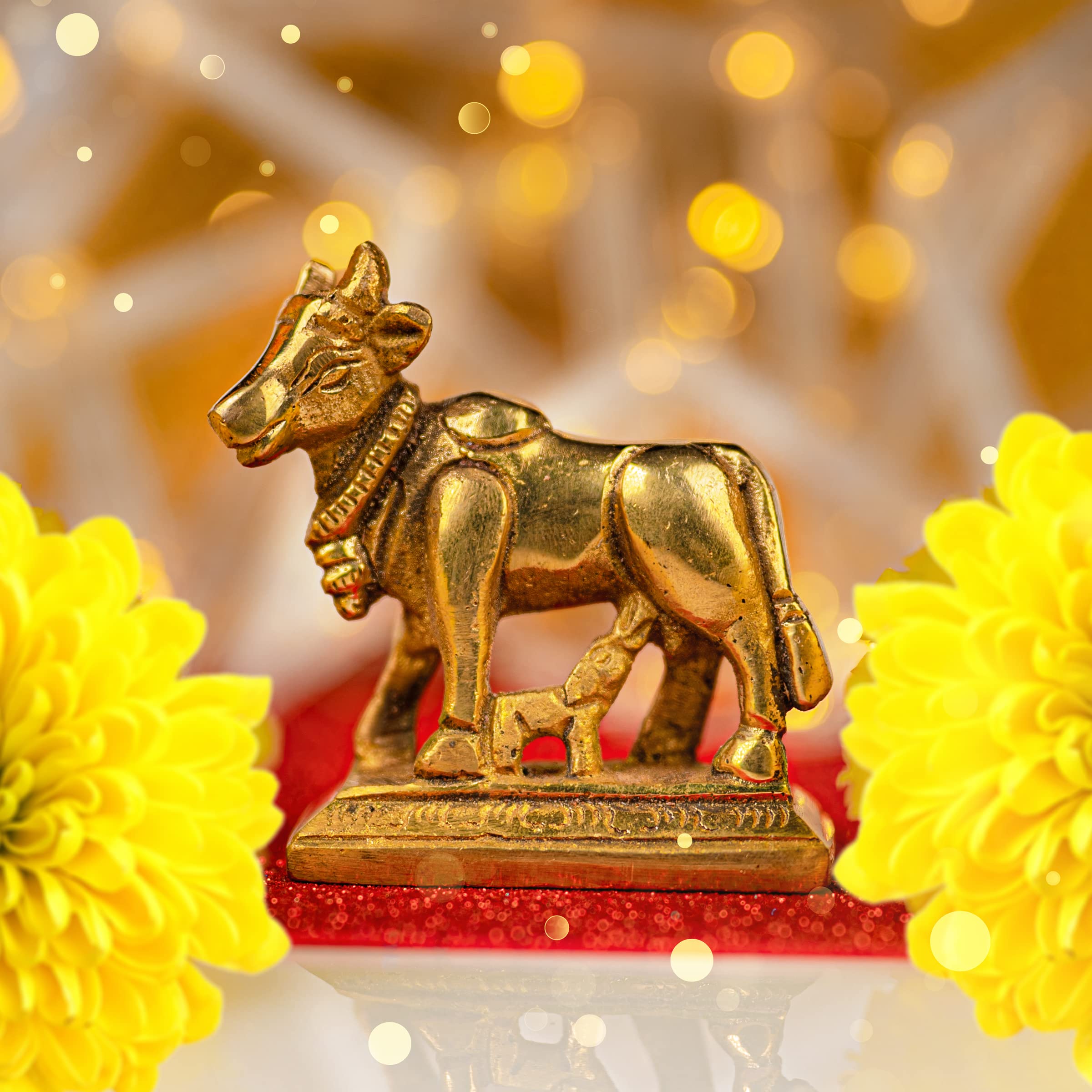 Tarini Gallery Brass Cow Pooja Murti Idol Statue God Spiritual Lord Sculpture Indian Religious Antique Statue Décor for Home Temple Puja Decoration Festivals Diwali Grah Pravesh and Gifting (Cow) - Image 2