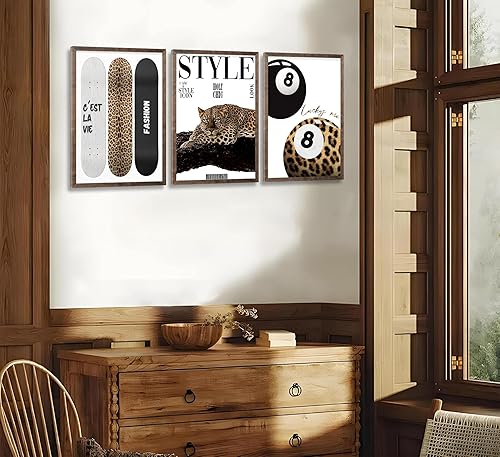 Miniatura 3 de 3 piezas de arte de pared de leopardo moderno y estético elegante con estampado de leopardo para decoración de pared Funky Lucky 8 Ball Cheetah