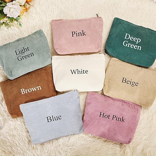 Miniatura 4 de Flycalf Bolsa de cosméticos personalizada pequeña pana maquillaje bolsa de viaje organizador de cepillos de almacenamiento, Pana personalizada,