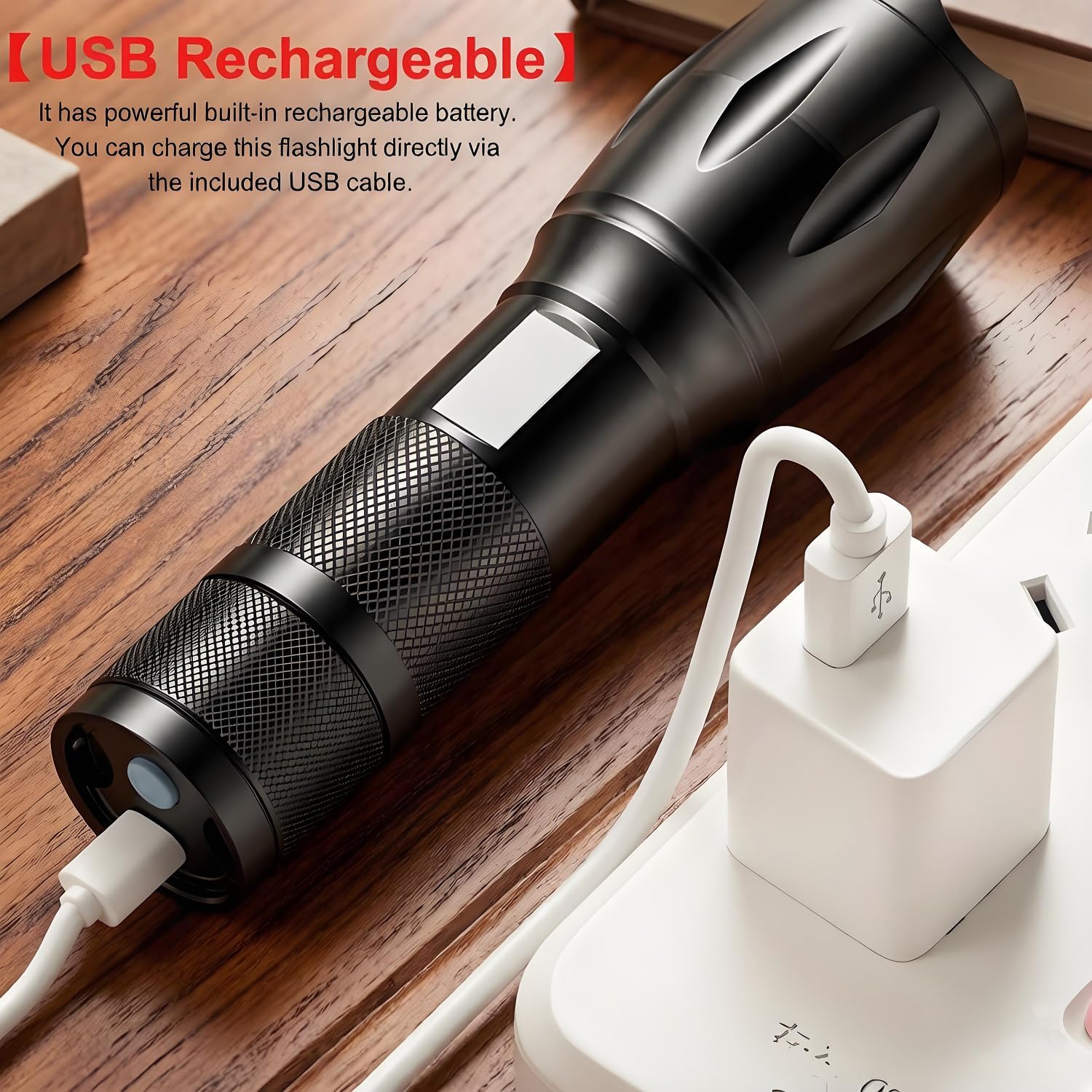 4-in-1 Red Rechargeable Flashlight - Multi-Color LED (White/Red/Blue/Green) Torch with 4 Modes, High Lumens Zoomable Flashlight for Camping, Observation, Emergency & Outdoor Adventures