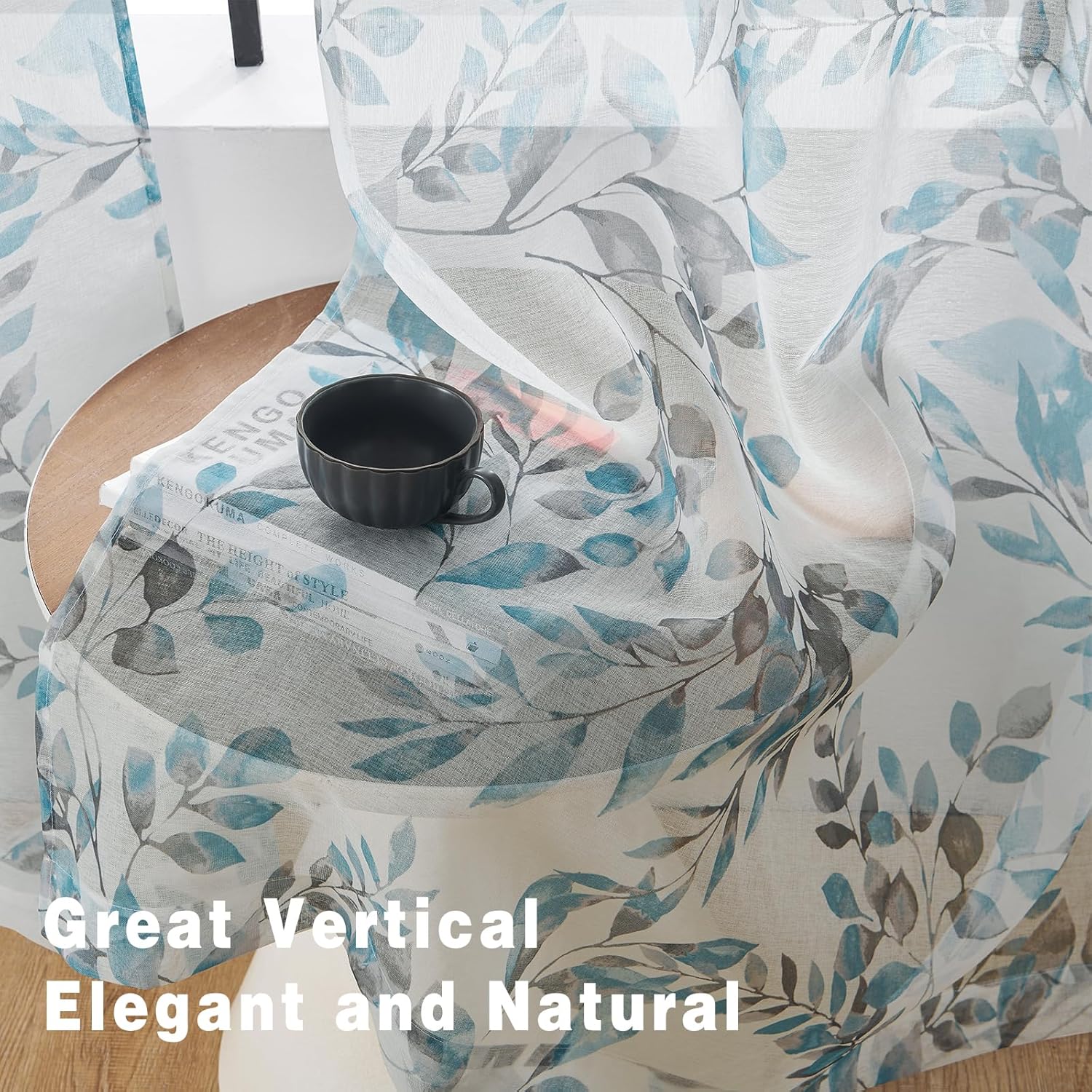 Living Room Curtains 108 inches Length Semi Sheer Curtains Floral Printed Light Filtering Grommets Top Drapes Window Treatments for Living Room Bedroom 2 Panels