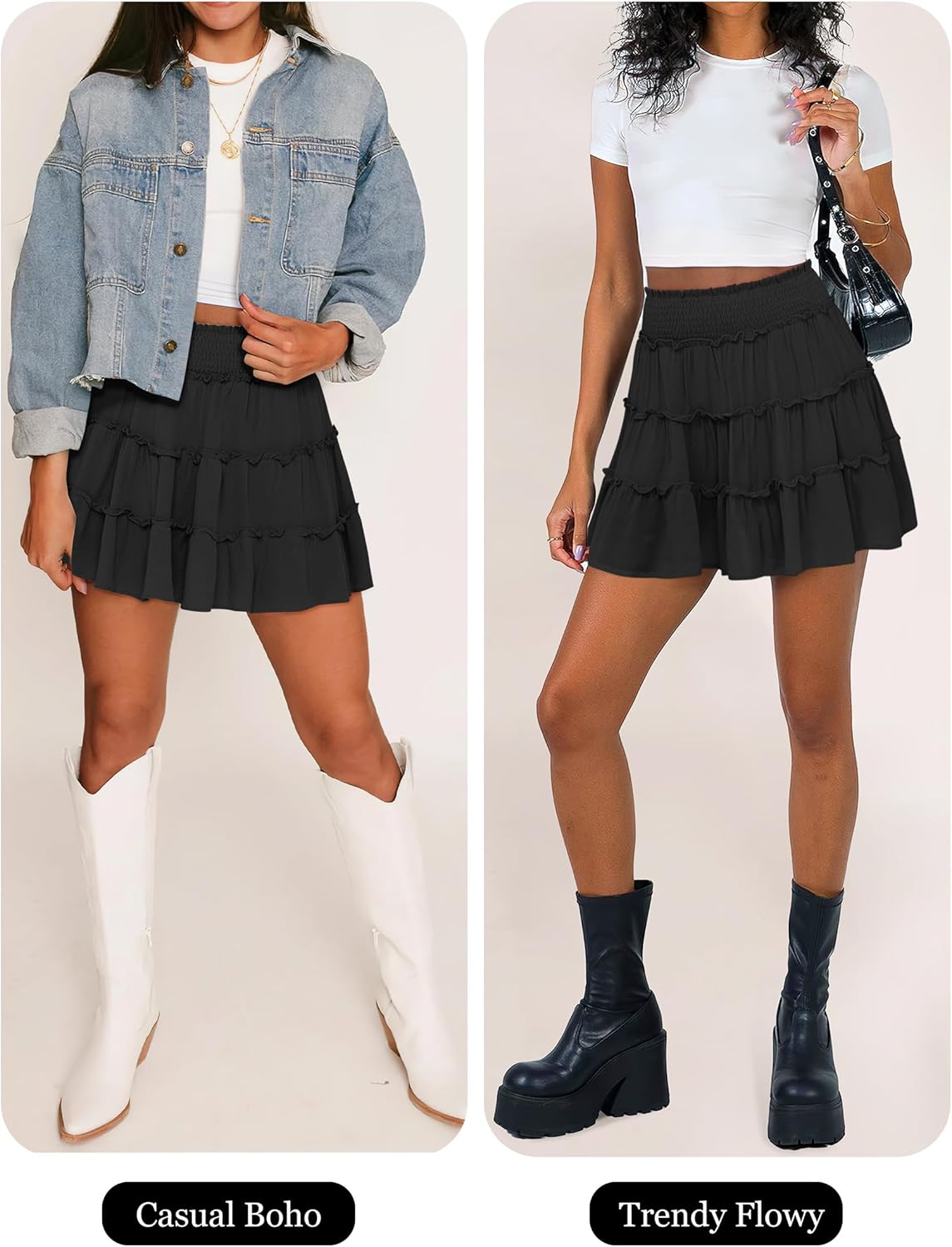 Caracilia Womens Summer Flowy Mini Skorts Skirts High Waist Ruffle Tiered Casual Cute Boho Beach Short Skirts Built-in Shorts - Image 6