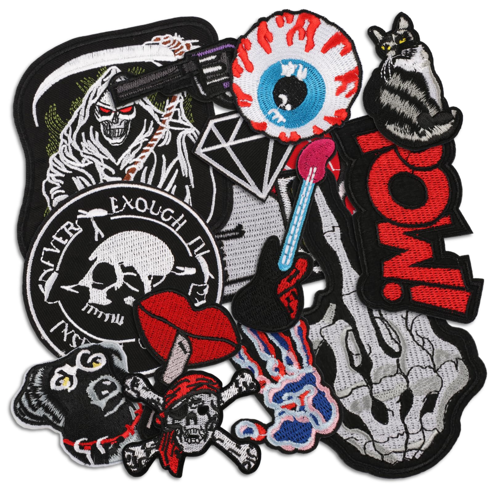 CazzonDark Embroidered Applique Iron On Patches for Backpacks, Rock Band Patches for Jackets, Cool Sew Patch for Clothing, Jeans, Hats, DIY Accessories (Dark S 15 Pcs)
