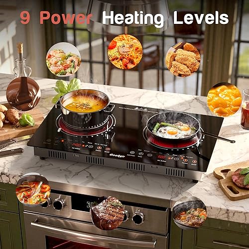 Vista 6 de Placa de cocina eléctrica de 2 quemadores - 24 pulgadas (60 x 35 cm) Estufa eléctrica integrada y de sobremesa, cocina de cerámica de 120 V con 2