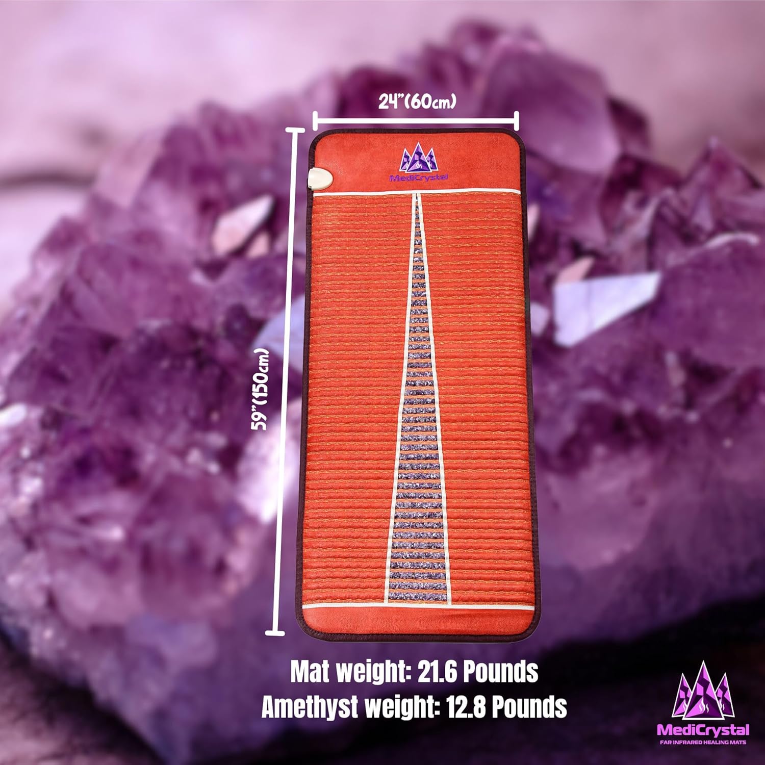 Far Infrared Amethyst Mat Midsize (59"L x 24"W) - Negative Ion - FIR Therapy - Natural Amethyst - FDA Registered Manufacturer - Adjustable Temperature Setting - Hot Crystal Heating Pad - Reddish Brown