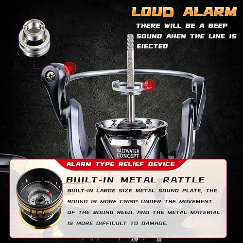 Miniatura 6 de Carrete de pesca giratorio para agua salada, 13+1BB, carretes de pesca ultra suaves para agua salada, potente freno de carbono, bobina y mango de
