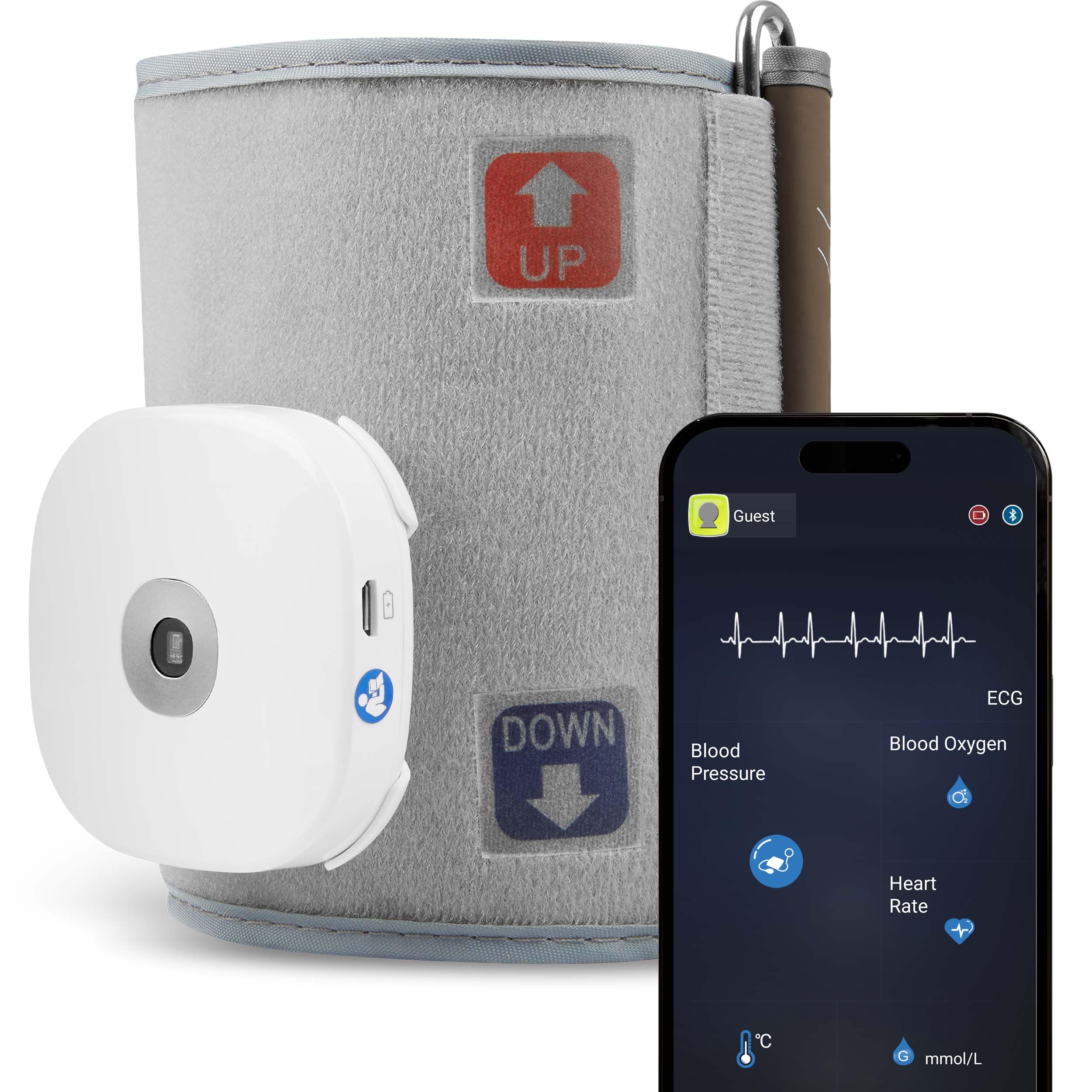 Pulox HC-03 HealthCheck Pro 5-in-1 Vitalmonitor mit EKG & SpO2 | Misst Herzfrequenz, Blutdruck und Temperatur, kompakte Gesundheitskontrolle mit mehreren Vitalparametern