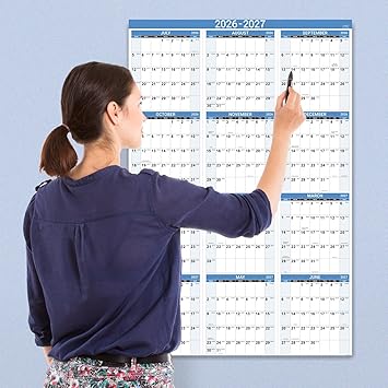 2026-2027 Wall Calendar - 2026-2027 Yearly Wall Calendar, July 2026 - June 2027, Calendar 26-27, 34.8 x 22.8(Open), One Page Vertical with Round Stickers, Gift Pocket - Haze Blue