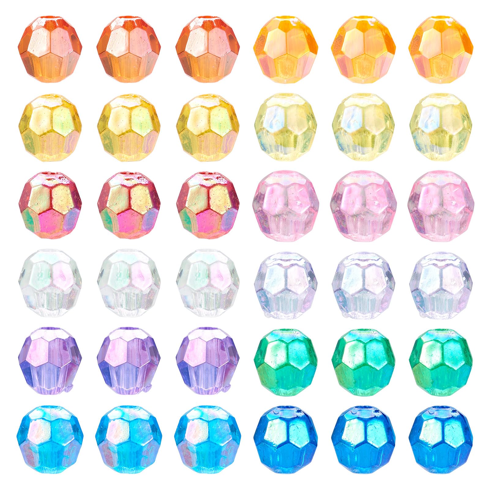 Cheriswelry 1080Pcs 6x6mm Transparent Acrylic Faceted Round Beads - AB Color Pony Spacer, Rainbow Plastic, 12 Styles for Bracelet Necklace Jewelry