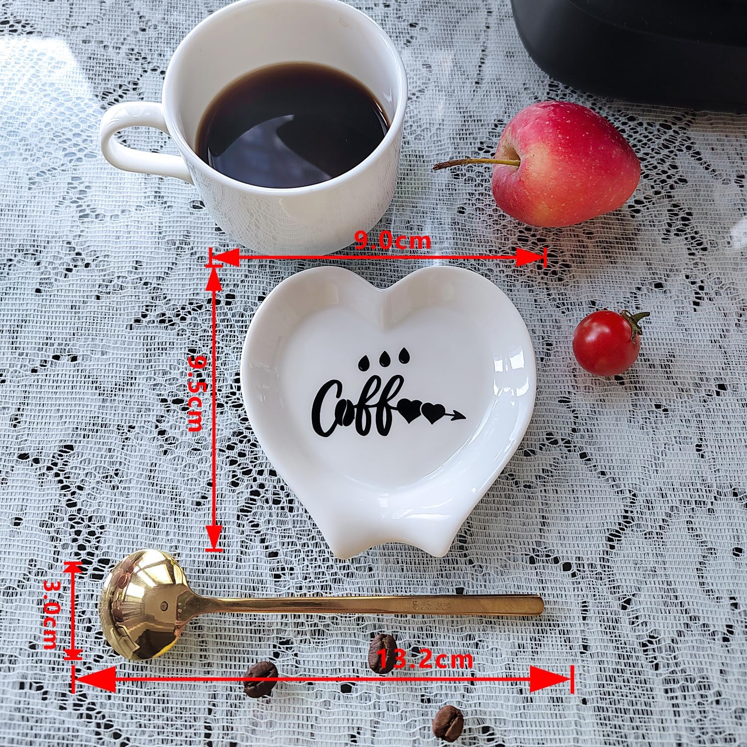 Heart-shaped Coffee Spoon Rest, Mini Coffee Spoon Holder, Coffee Stirrers, Teaspoon, Bar Spoon Rest, Coffee Bar Accessories (Ture white+Gold Spoon) image 5