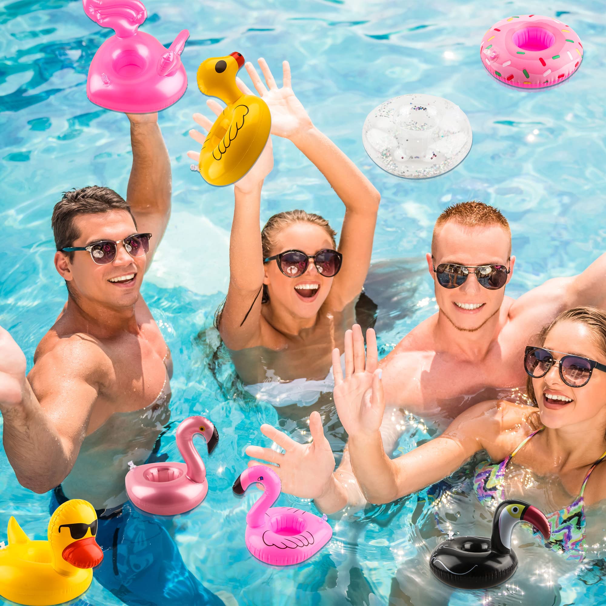 Lot de 60 porte-gobelets gonflables avec pompe à air pour piscine, plage, vacances, fête