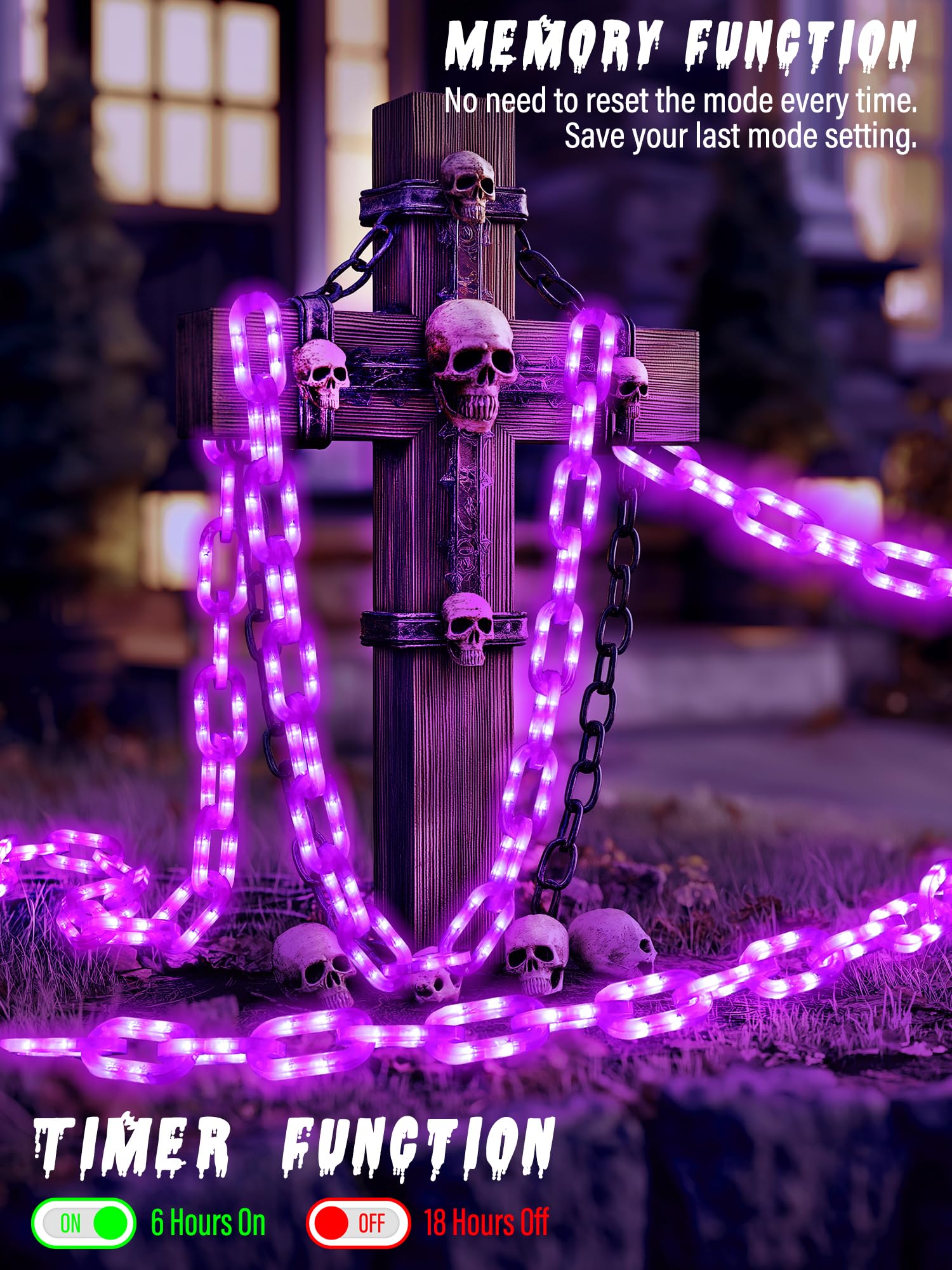 Halloween Dekorationen Batterie-Lichterkette – 3 m 160 LED Kunststoffkette Lichterkette mit wasserdicht, 8 Beleuchtungsmodi und Timer-Funktion, US-Patentprodukt (lila)