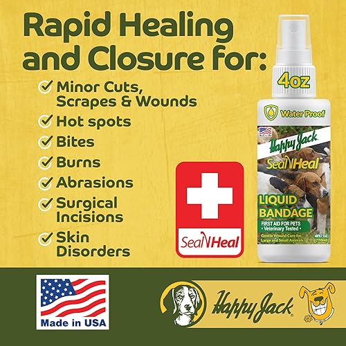 Miniatura 4 de HAPPY JACK Seal 'N Heal - Vendaje líquido para perros, gatos, mascotas, spray para el cuidado de heridas (4 onzas), protege contra cortes menores,