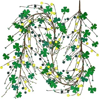 Winlyn 5.2 Ft Artificial St. Patrick's Day Garland Lucky Shamrock and Berry Garland Green Clover Decorative Garland for Spring St Patrick's Day Party Irish Wedding Decoration Mantel Table Centerpiece