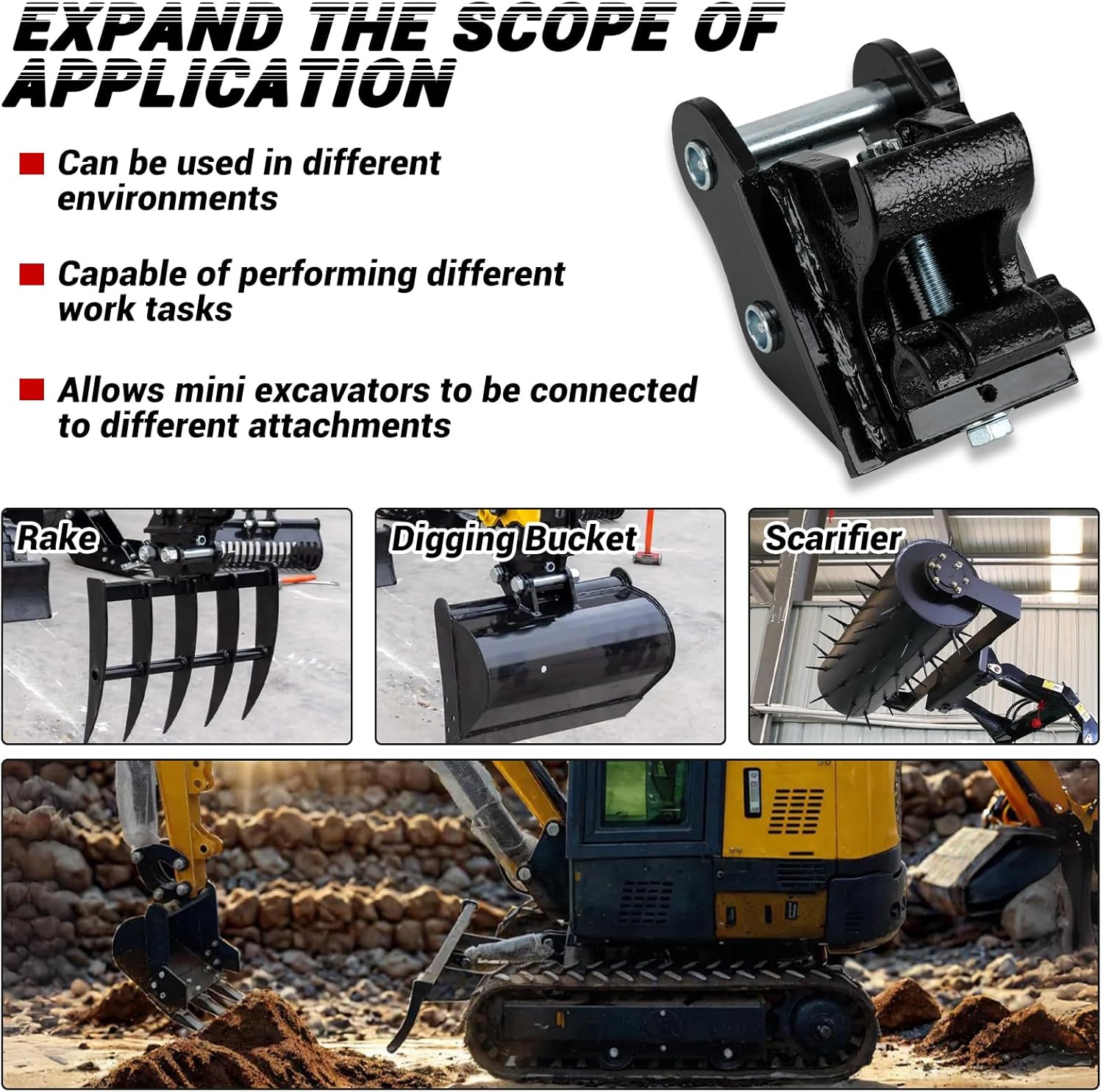 Mini Excavator Quick Hitch Coupler, Mechanical Quick Change Hitch Attachments Compatible with 0.8-3 Tons Small Diggers, 25mm Hole Durable Steel Design - Image 3