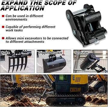 Mini Excavator Quick Hitch Coupler, Mechanical Quick Change Hitch Attachments Compatible with 0.8-3 Tons Small Diggers, 25mm Hole Durable Steel Design