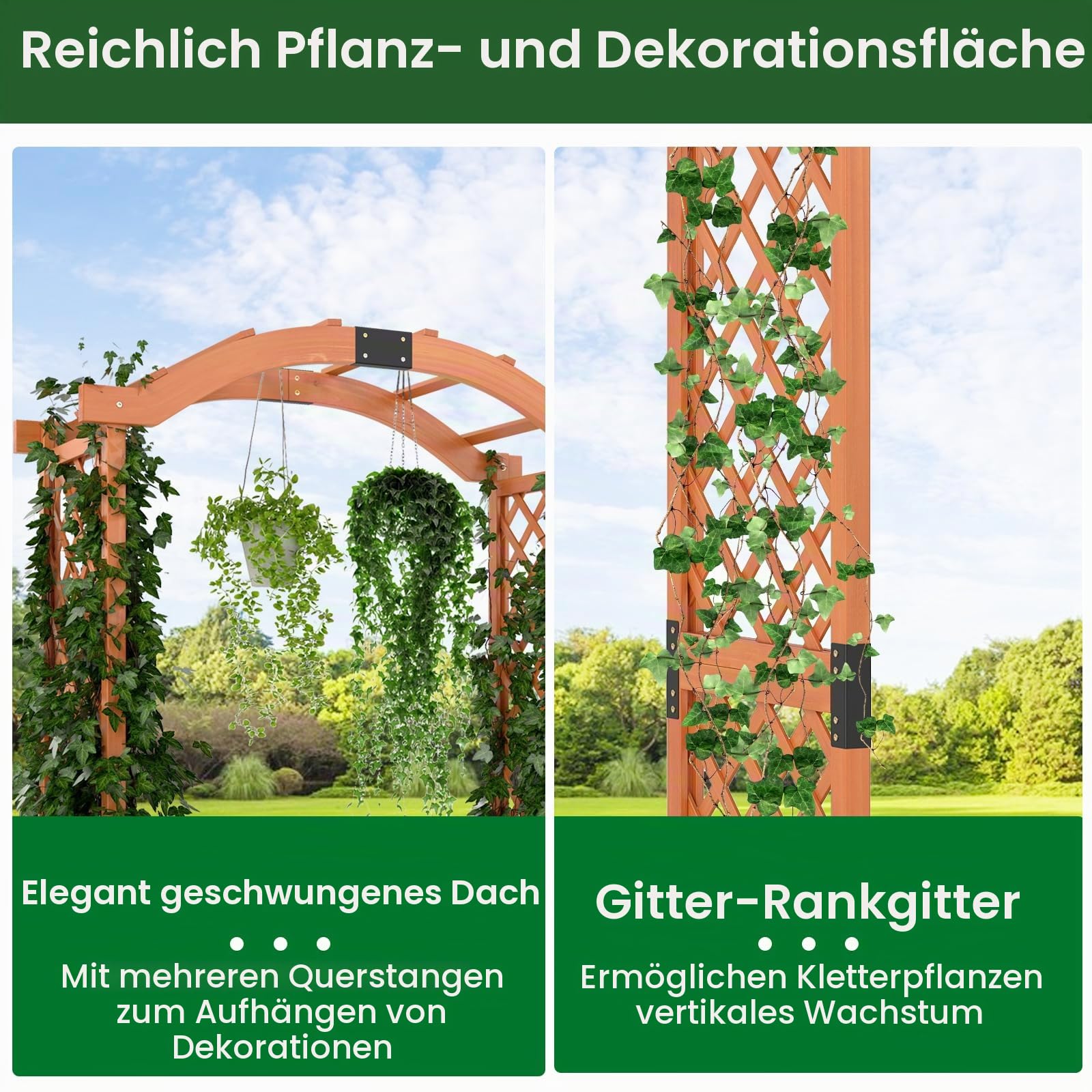 HOMASIS Rosenbogen mit 2 Blumenkasten, Torbogen Holzbogen für Hochzeit Garten Party, Rankgitter für Rosen Kletterpflanzen Blumen Gemüse, Gartenbogen Rankhilfe Spalier, Pergola 185x45x201cm (Orange)