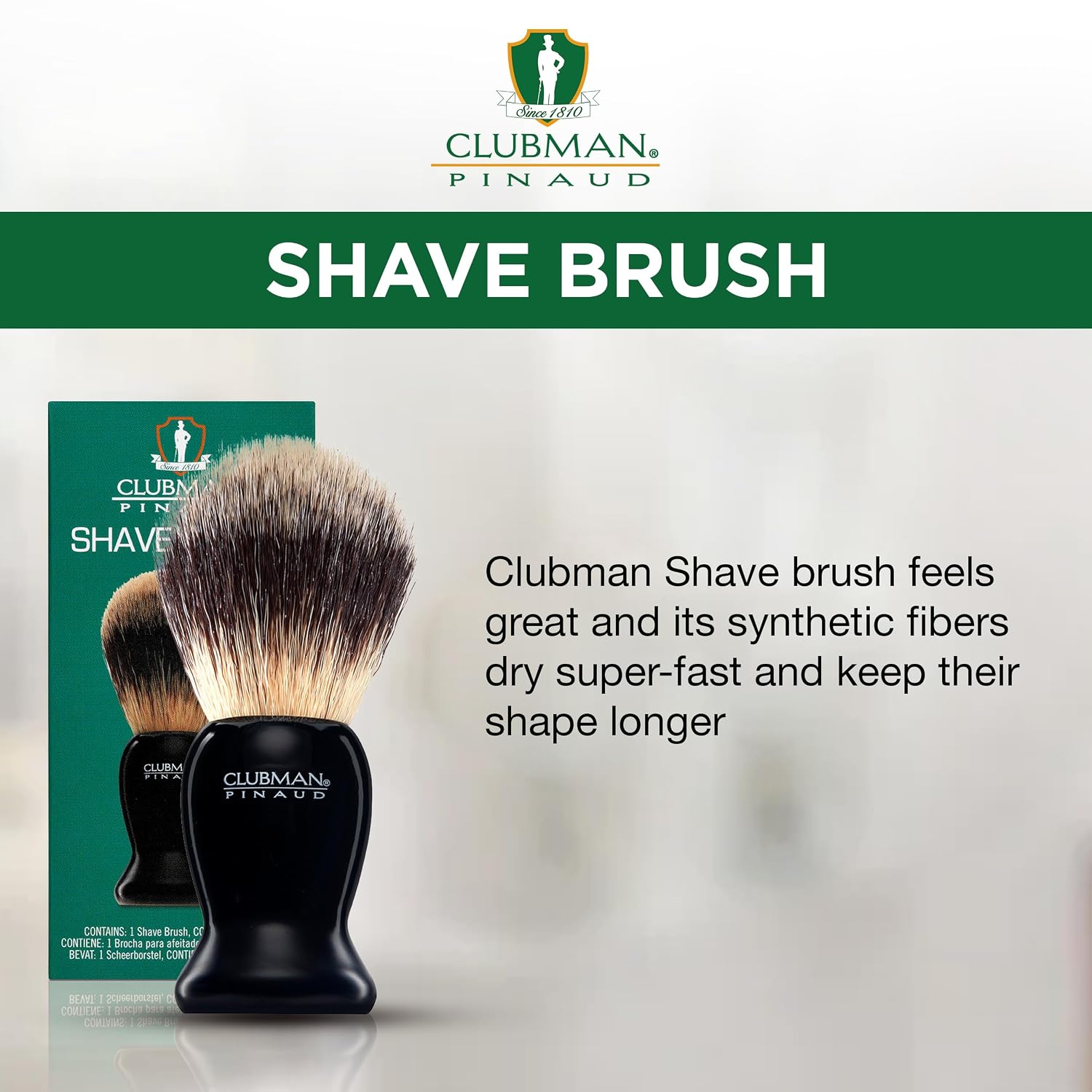 Clubman Pinaud Shave Brush – Classic Shaving Brush for Men, Soft Bristles, Ideal for Lathering Shaving Soap, Black Handle, 1 Pack
