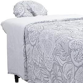 ForPro Premium Designer Flannel 3-Piece Massage Sheet Set, Island Tranquility, for Massage Tables, Includes Massage Flat Sheet, Fitted Sheet and Fitted Face Rest Cover, White