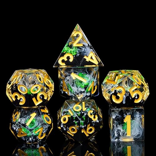 Cusdie Dados DND de bordes afilados, 7 piezas de dados de flores D&D D20 D12 D10 D8 D6 D4, juego de dados poliédricos hechos a mano para Dungeons &