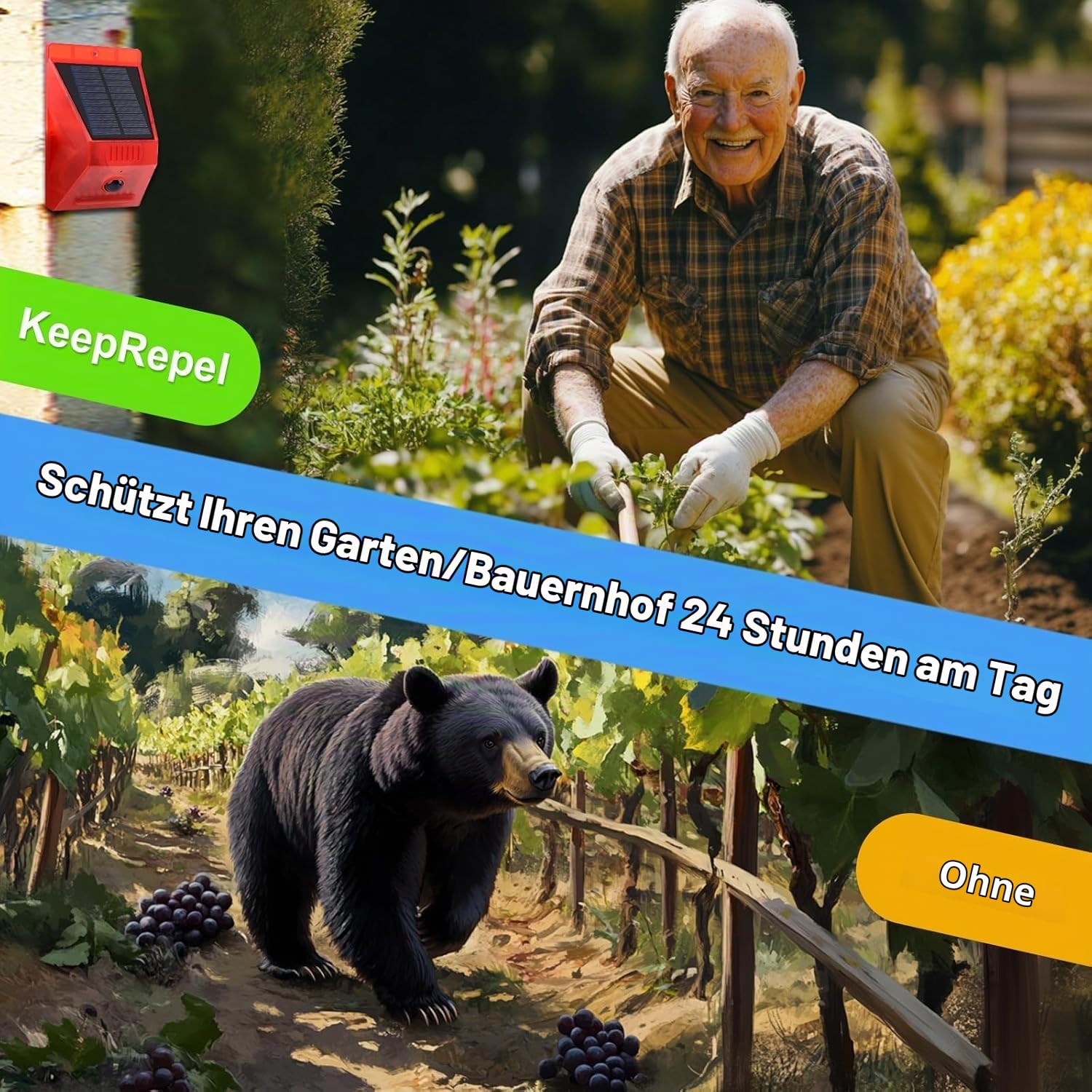 ChunHee Solar-Bewegungsmelder Außen-Bewegungsmelder 129 dB Lauter Geräuschsicherheitssirene IP65 Wasserdicht Geschützt für Garten, Bauernhof, Garten, Hühnerstall, 4-Pack