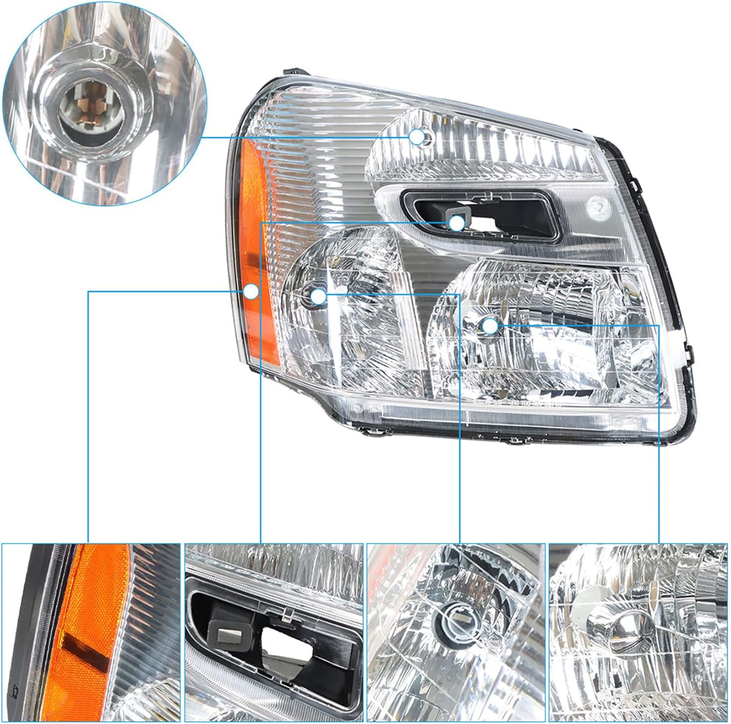 Chrome Headlight Assembly Left and Right Side Replacement for Equinox 2005-2009 with Amber Corner Headlamp 15888058 15888059