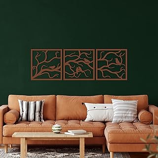 DEKADRON Metal Wall Decor, Framed Branch 3 Parts, Home Living Room Decor, Wall Sign, Metal Wall Art, Interior Decoration, Indoor Outdoor Hangings, Bronze (225x75cm)