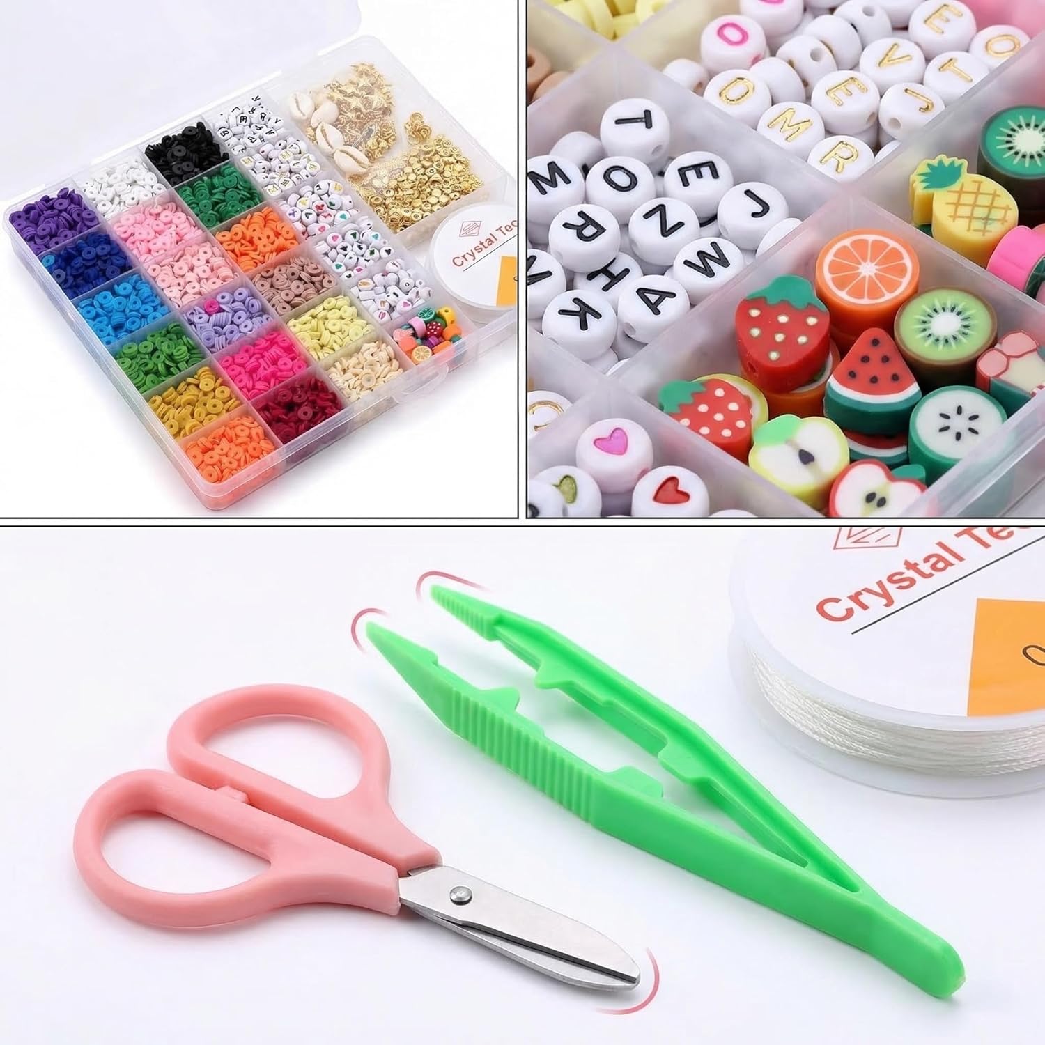 Imaginovelty 3600+ Clay Beads Jewelry Making Kit, DIY Bracelet & Keychain Making Kit with Letter Beads, Gold Charms, Fruit Beads & Tools, Arts and Friendship Crafts Gifts with Storage Box