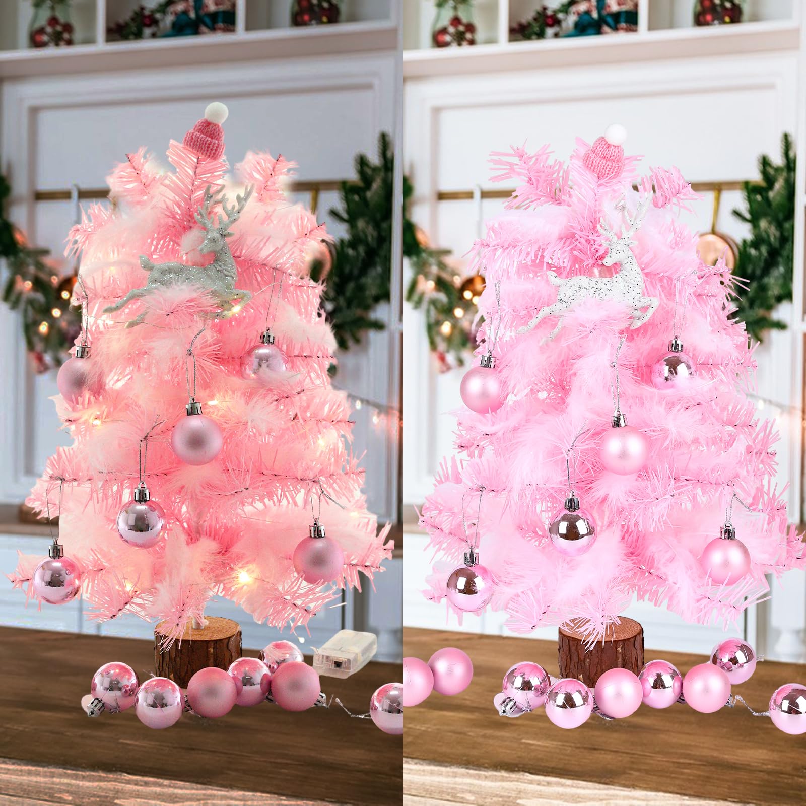 Mini kerstboom/kunst kerstboom H35 cm inclusief kerstballen roze | Fun