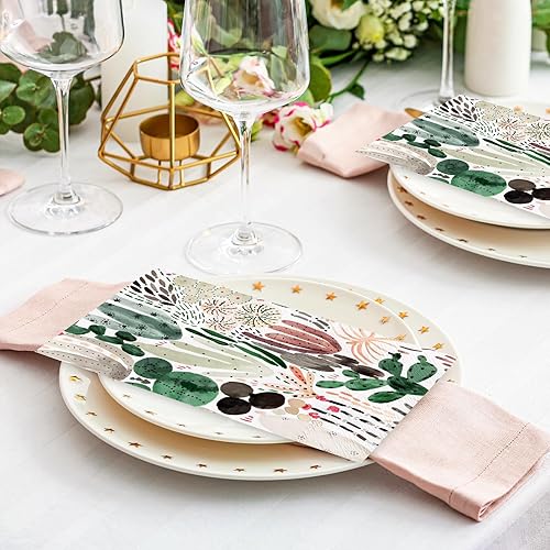Miniatura 4 de AnyDesign - Paquete de 100 servilletas de papel desechables de cactus para invitados de verano, servilletas de papel desechables de acuarela para