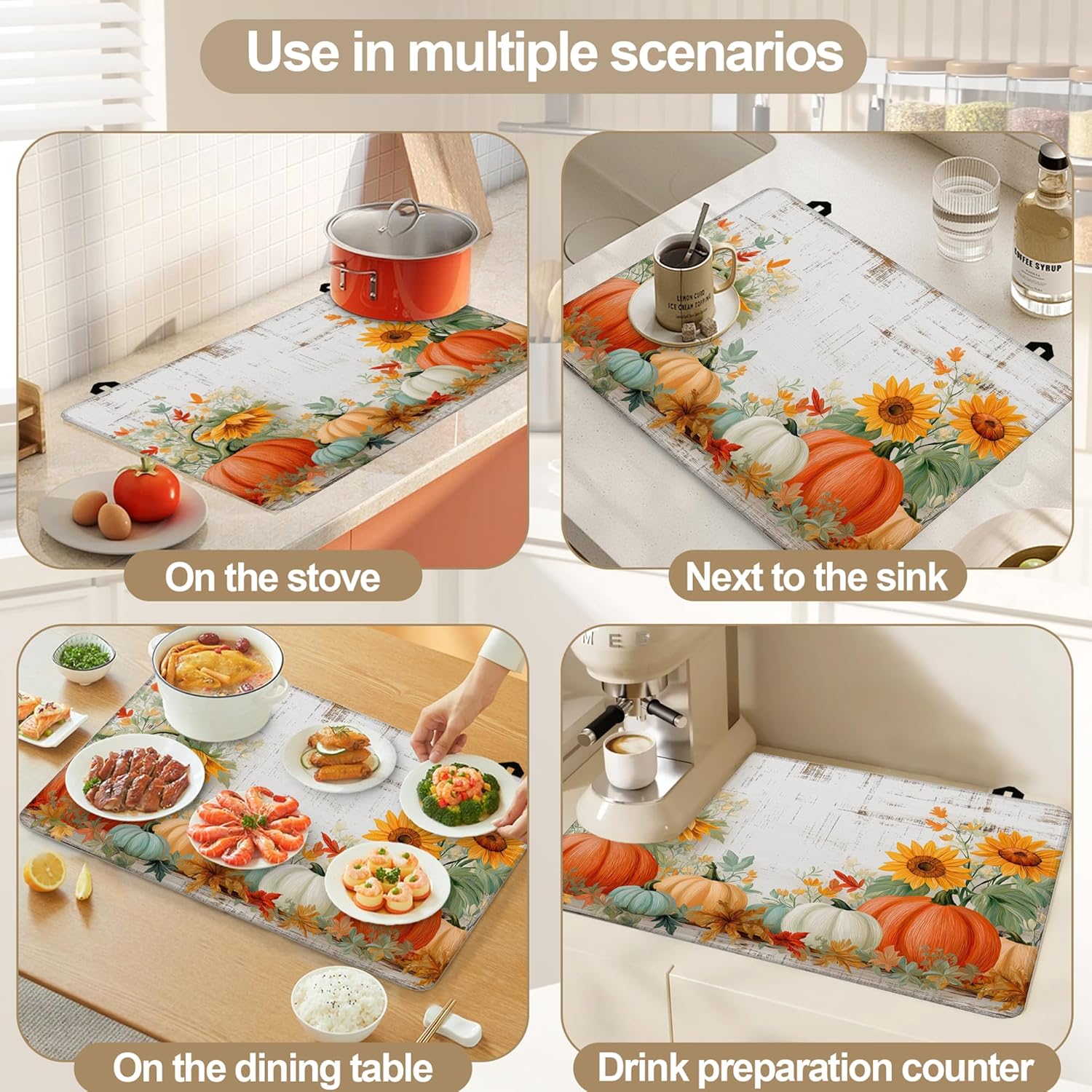 Pumpkins Sunflowers Electric Stove Top Cover Protector,Fall Leaves Heat Resistant Glass Top Stove Oven Induction Cooktop Mat with Rubber for Kitchen Top Covers 28.5×20.5 in
