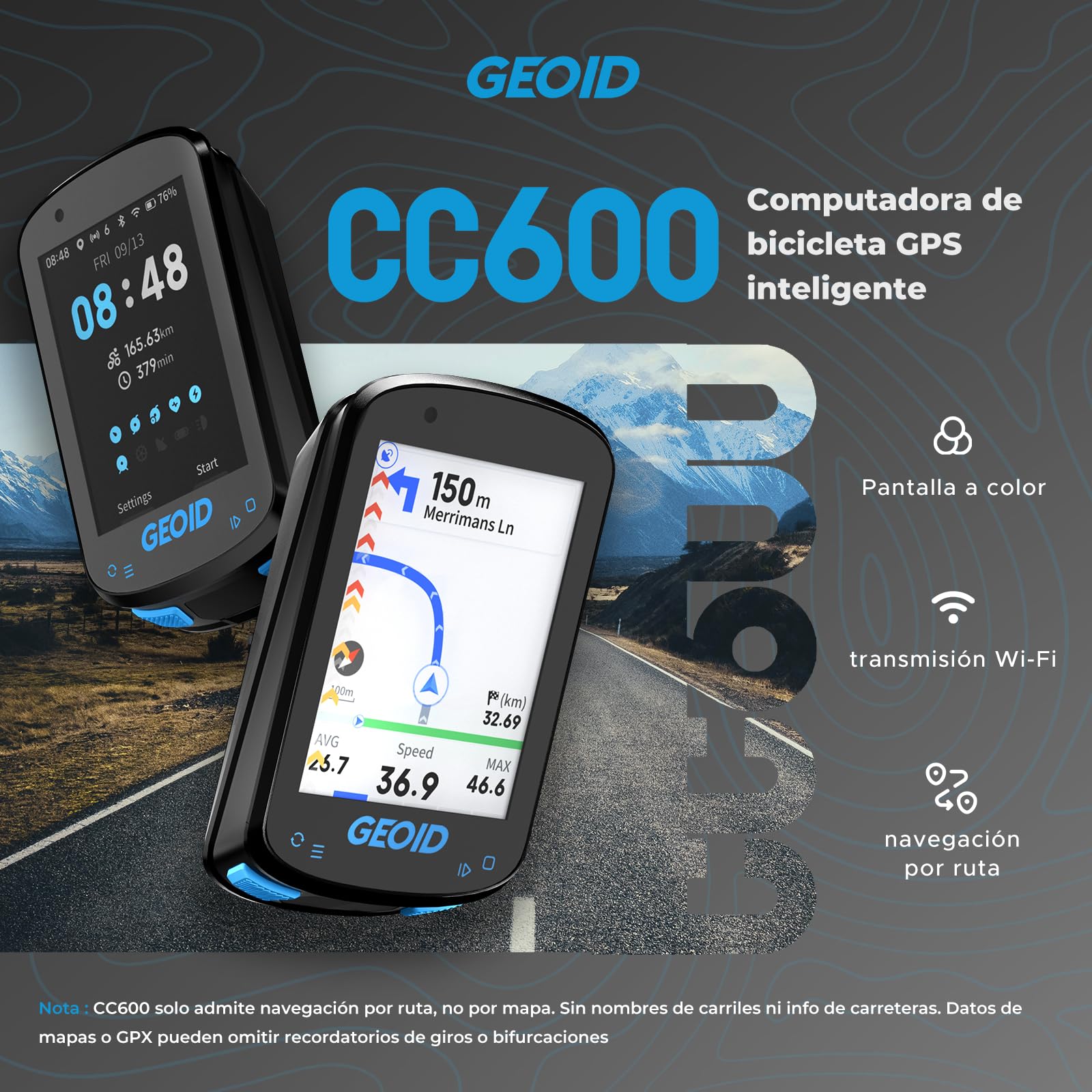 GEOID CC600 Ciclocomputador Bicicleta GPS, Pantalla a Color Resistente al Agua de 2,4", Navegación, Entrenamiento de Ciclismo, WiFi&Bluetooth&Ant+