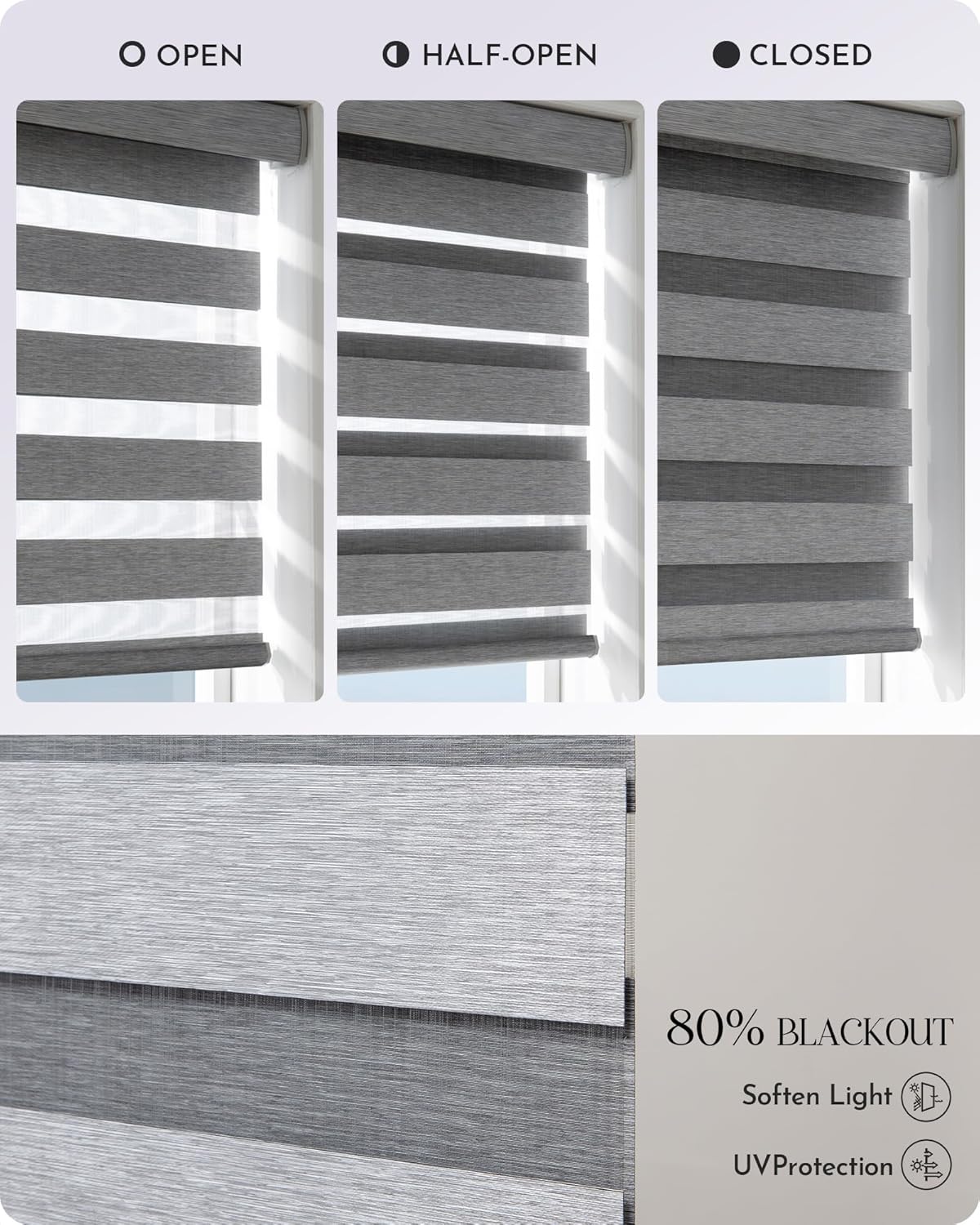 Graywind Motorized Zebra Blinds for Windows, Blackout Smart Blinds with Remote Control, Dual Layer Custom Zebra Shades Work with Alexa, Google Home, Apple Homekit (Classic Grey)