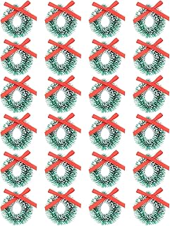 Cabilock Mini Kitchen Set 24Pcs Mini Christmas Sisal Wreaths Miniature Frost Sisal Christmas Tree Wreaths for Dollhouse Embellishments Xmas Tree Hanging Card Model Making Christmas Tree Ornaments