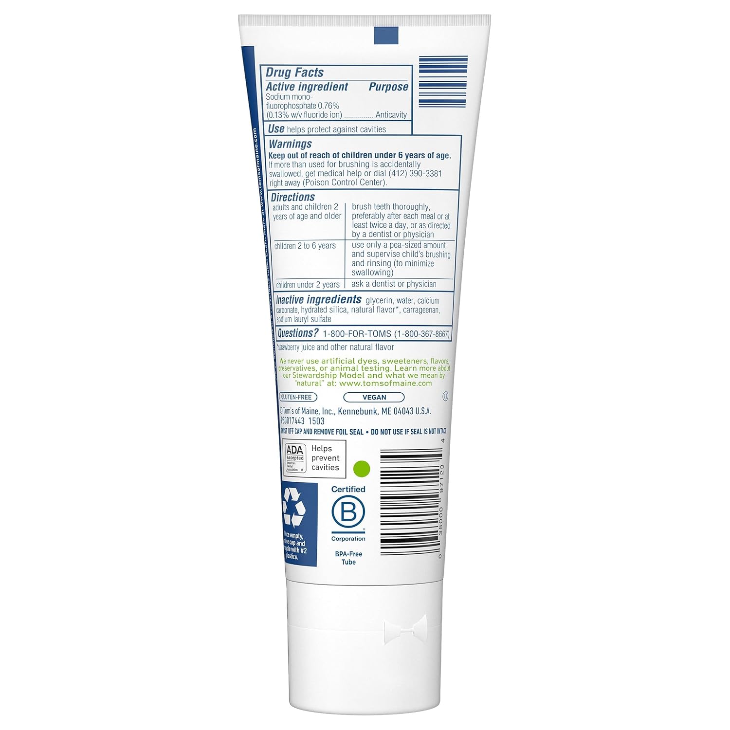 Tom's of Maine Natural Kid's Fluoride Toothpaste, Silly Strawberry, 5.1 oz. 2-Pack (back in original formula)
