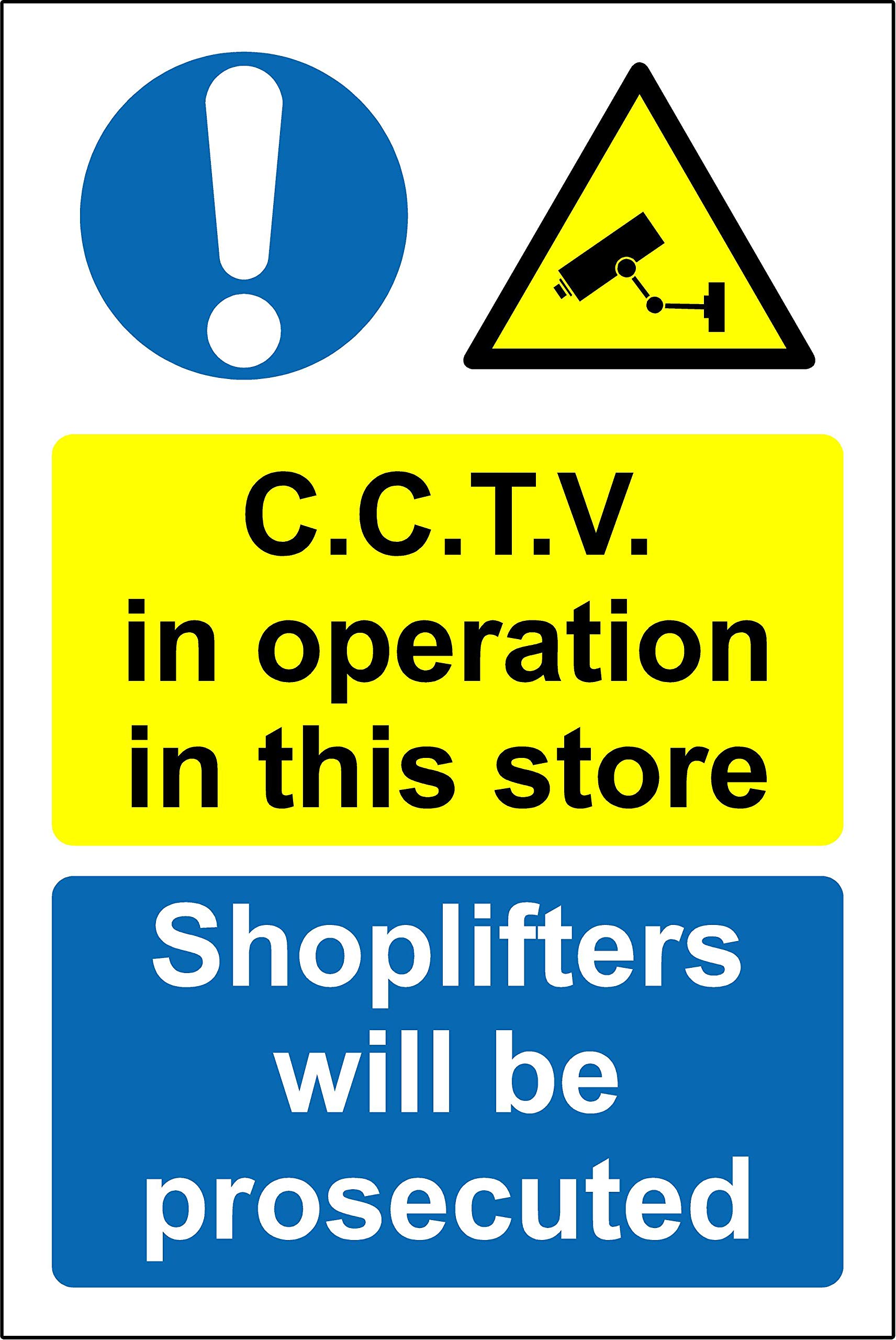 CCTV in operation in this store shoplifters will be prosecuted Safety sign - Self adhesive sticker 200mm x 300mm