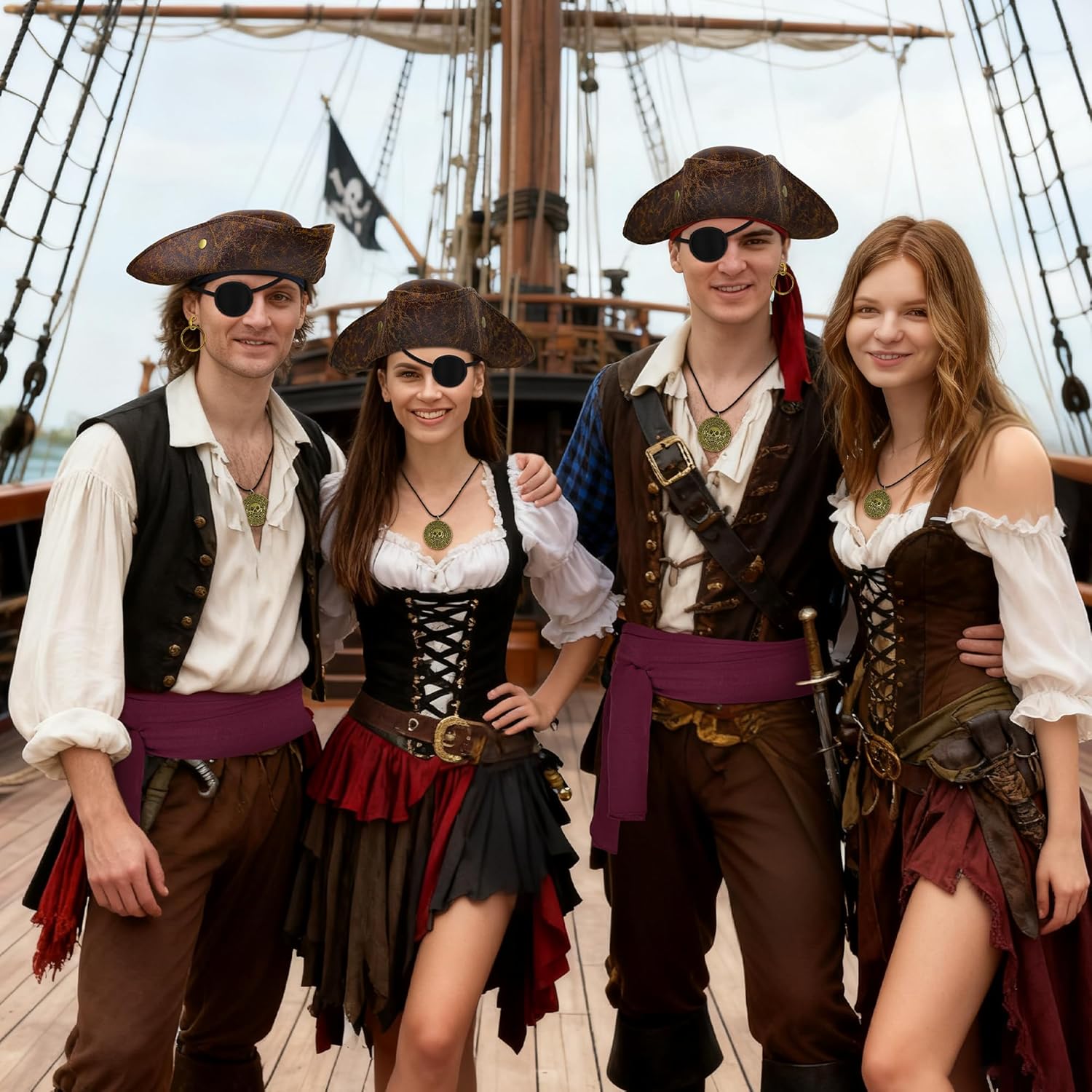 Ueyben Pirate Hat Costume, Pirate Costume Accessories with Pirates Hat Sash Eye Patch Necklace Earring for Men Women Halloween Renaissance Cosplay - Image 6