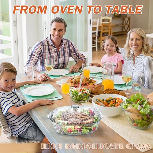 Miniatura 8 de Reasim - Cacerola de vidrio para hornear de 2.8L3 cuartos de galón con tapa, cazuela de vidrio ovalada grande con tapa, recipiente para mezclar