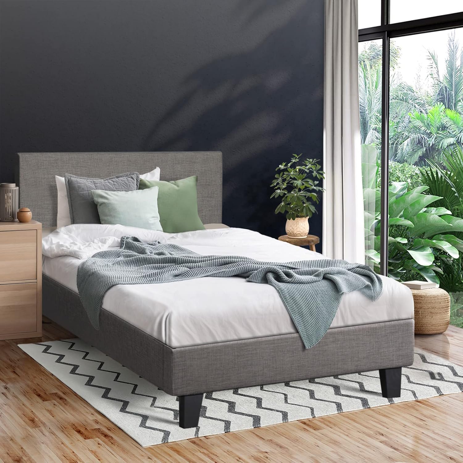 King Single Bed Frame, Oikiture Bed Frame Fabric BedGrey Home