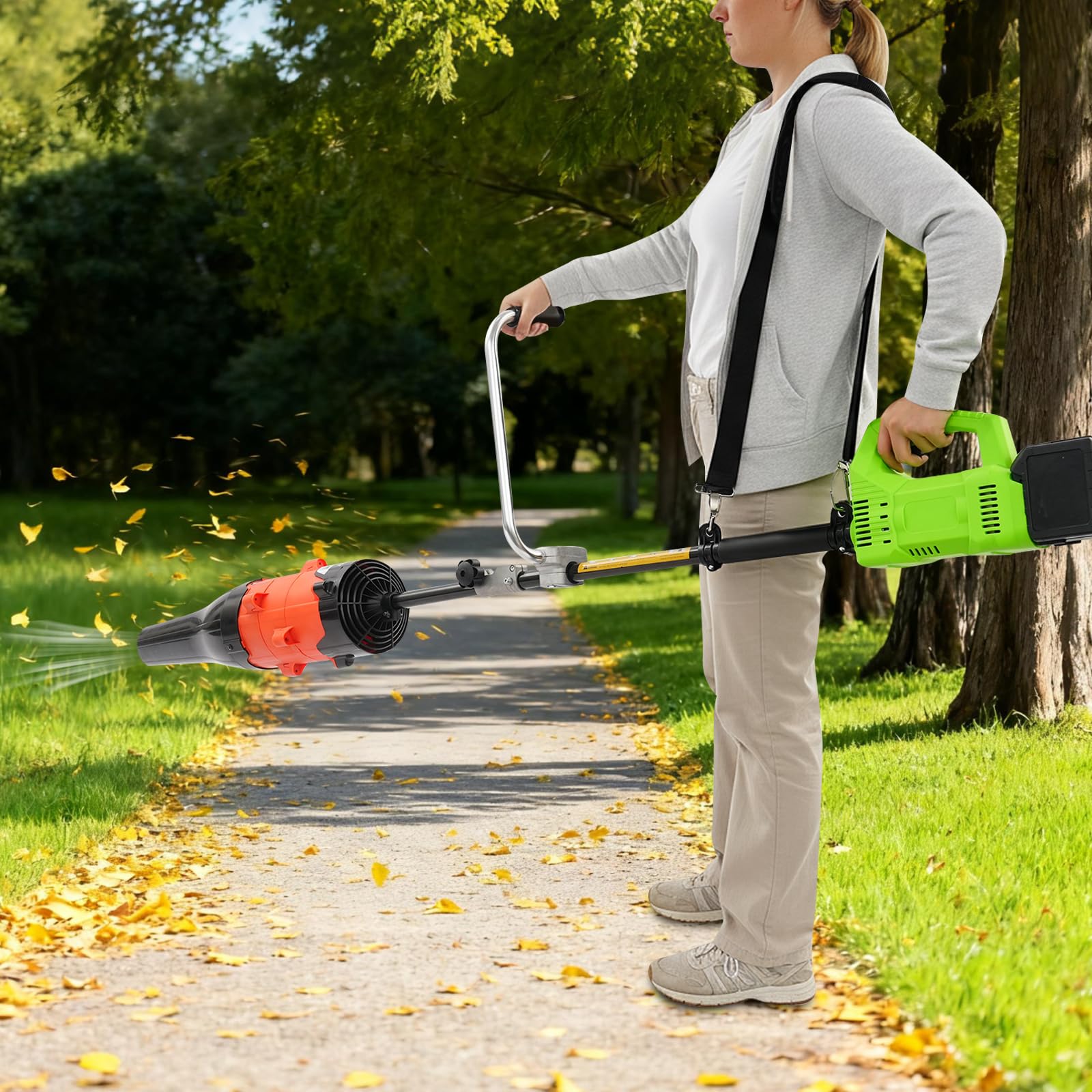 Spazzolino elettrico 2 in 1 con soffiatore, spazzole, batteria al litio e tracolla, spazzaneve portatile per cortile/viali/giardino/rimozione della neve