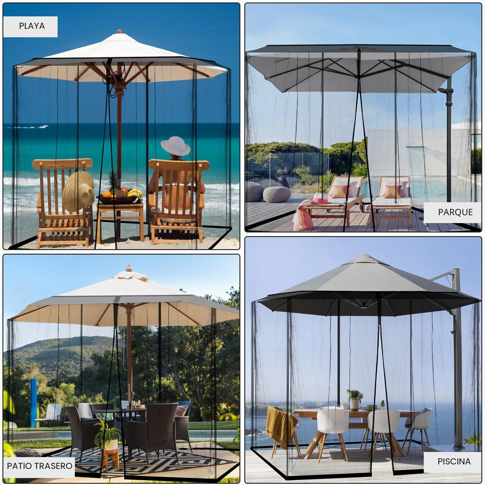 dellyy 3 * 3M Mosquitera para Sombrilla Terraza Exterior Rectangular de Jardin, Parasol, Gazebo, para Pabellón, Pérgola, Cenadores, Carpas, Toldos, Balcón, Negro