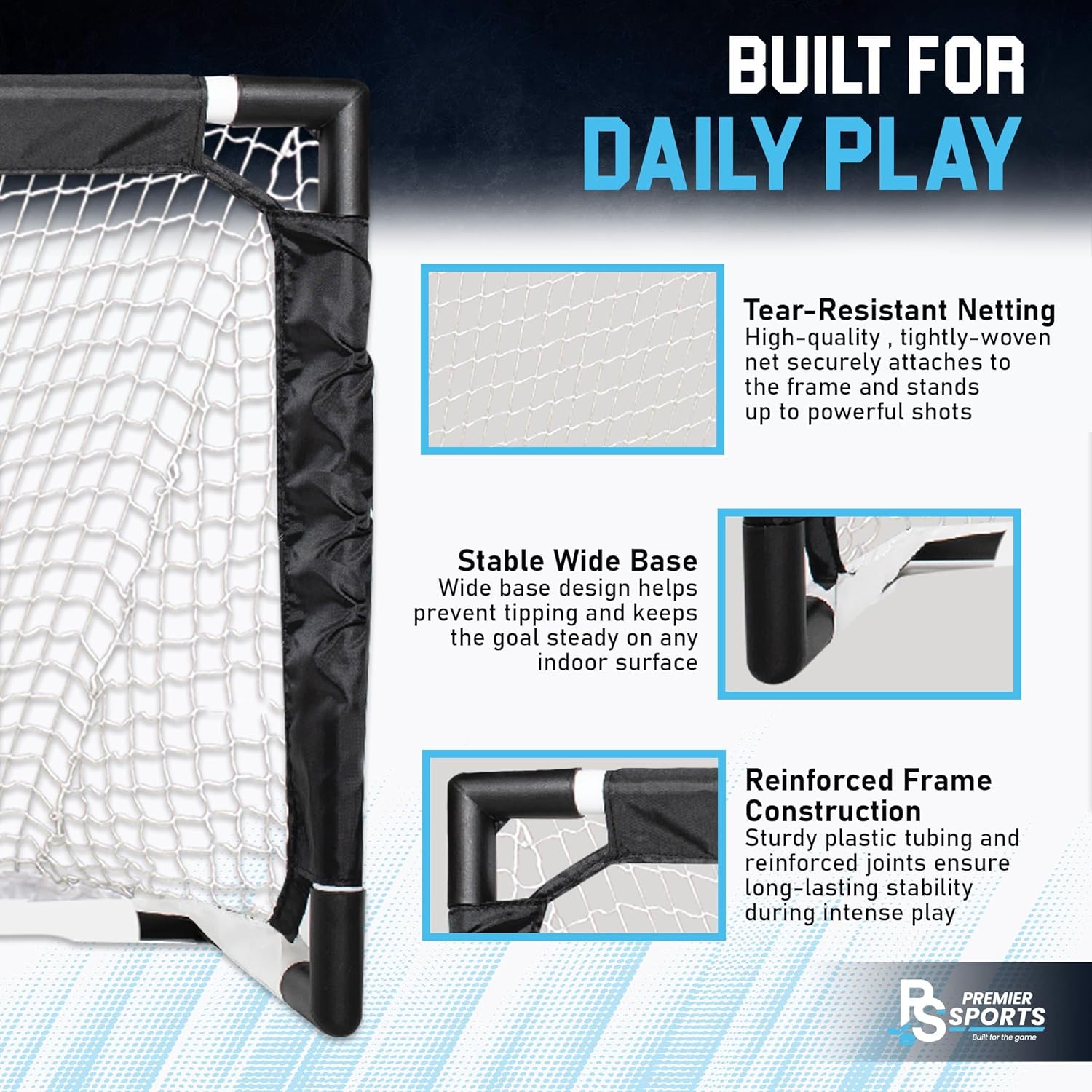 Premier Sports – Knee Hockey Set – Complete 2-Player Indoor Kit with (1) Mini Goal, (2) Mini Sticks, and (2) Foam Balls