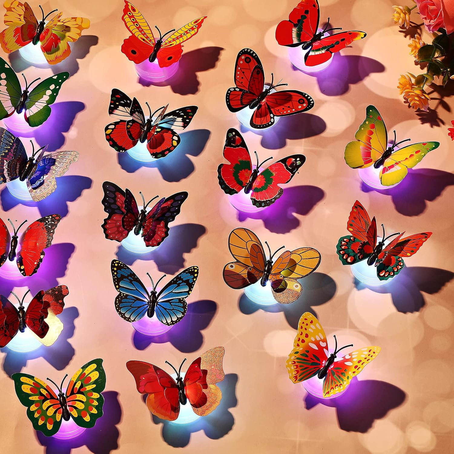 3D LED Butterfly Decoration Night Light Sticker Single and Double Wall Light for Garden Backyard Lawn Party Festive Party Nursery Bedroom Living Room (36)