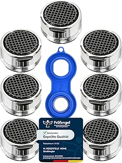 7 Stk. Wasserhahn Aufsatz Strahlregler M24 Wasserfluss 5 l/min mit Montageschlüssel - High Tech Anti Kalk Wasserhahn Strahlregler mit Kugelförmige Filter