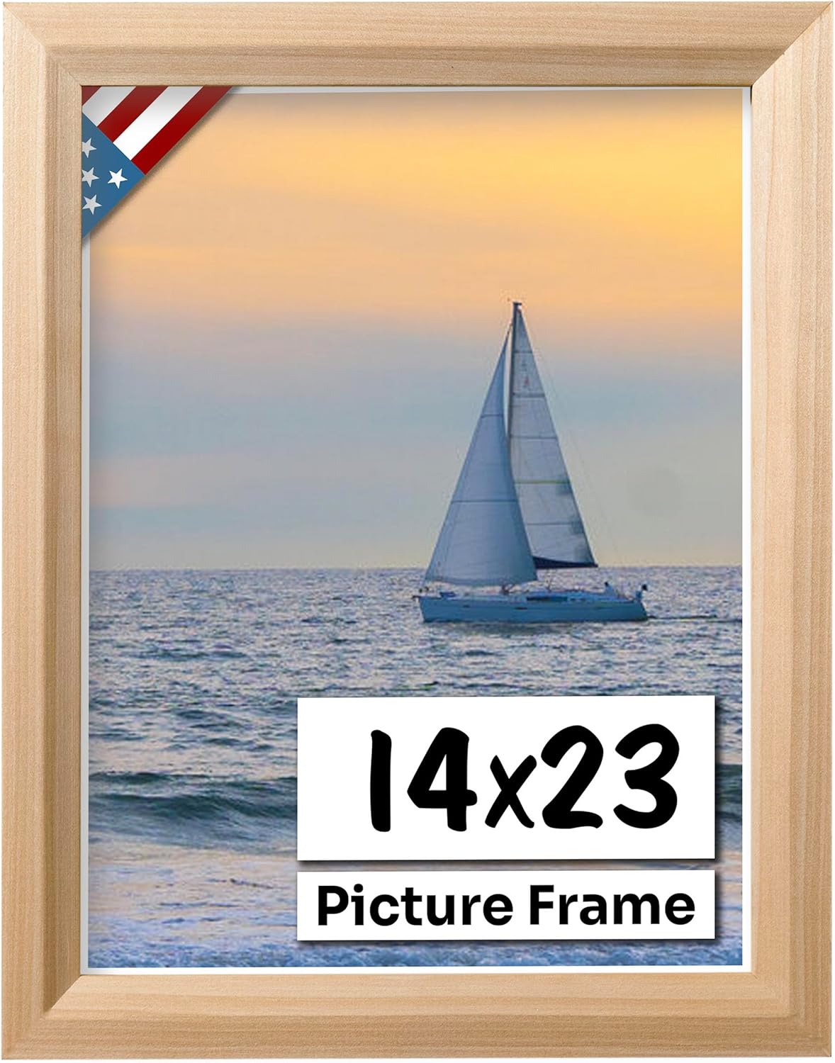 Unfinished Raw Wood 14x23 Picture Frame Beveled .84" Inch Wide - Unfinished Raw Wood Wall Decor Handmade Solid Wood Frames with Preinstalled Hangers and UV Blocking Plexiglass 23x14 Frame