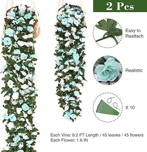 Miniatura 2 de BLEUM CADE 2 Piezas Guirnalda de Flores de 16.4 Pies Vides de Rosas Artificiales para Dormitorio, Lindas Vides Colgantes de Flores Falsas