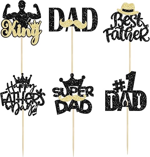 Miniatura 3 de Gyufise 24 adornos para cupcakes con purpurina para el Día del Padre, diseño de bigote con purpurina, para papá, mejor papá, herramienta de