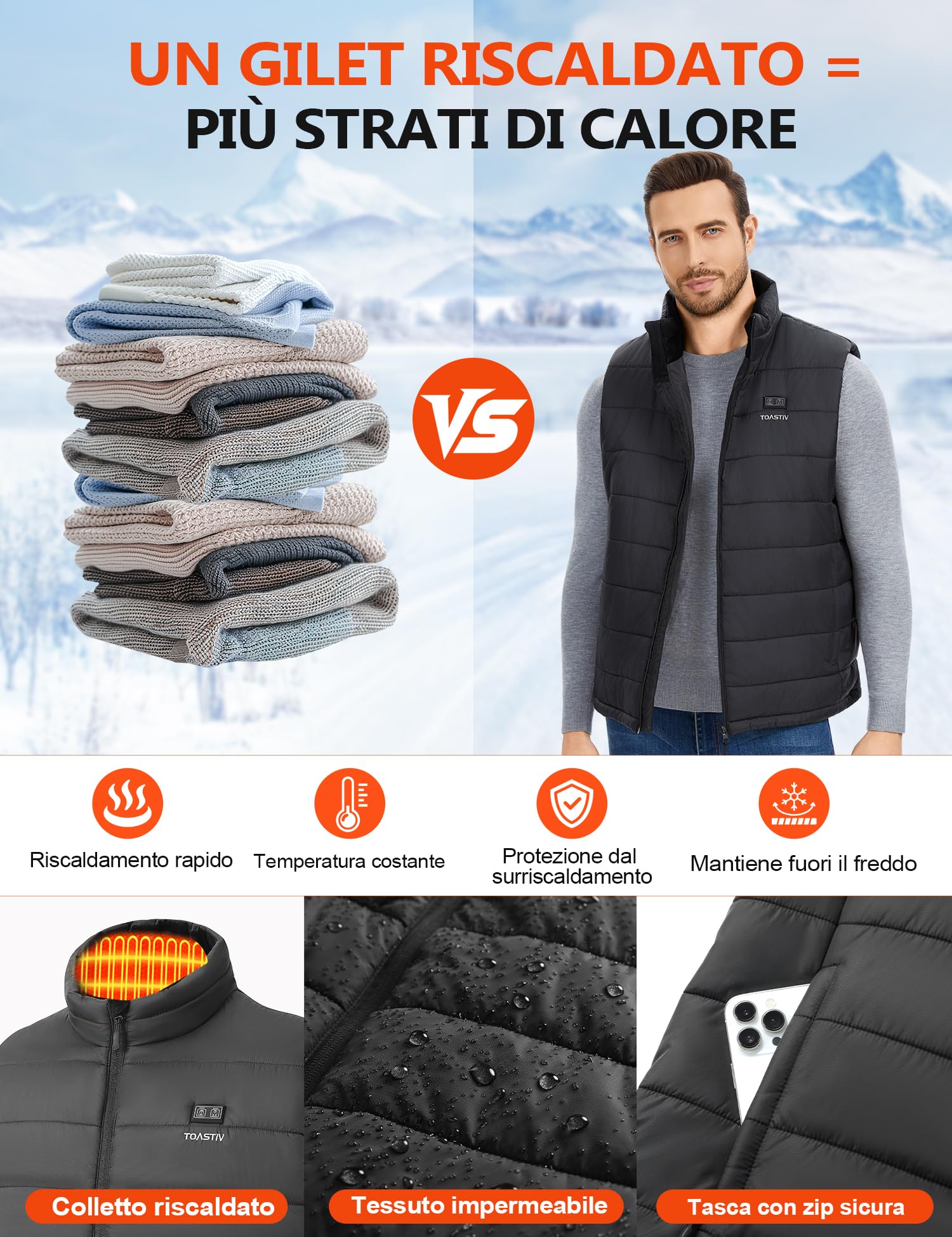 Gilet Riscaldato Uomo con Batteria 18400mAh 7.4V - 8 Zone Riscaldanti, Lavaggio in lavatrice, Gilet Termico Elettrico con Controllo a Doppia Zona